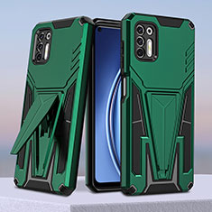 Silikon Hülle Handyhülle und Kunststoff Schutzhülle Hartschalen Tasche mit Ständer für Motorola Moto G Stylus (2021) Grün