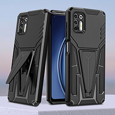 Silikon Hülle Handyhülle und Kunststoff Schutzhülle Hartschalen Tasche mit Ständer für Motorola Moto G Stylus (2021) Schwarz