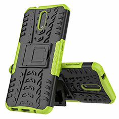Silikon Hülle Handyhülle und Kunststoff Schutzhülle Hartschalen Tasche mit Ständer für Nokia 2.3 Grün