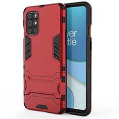 Silikon Hülle Handyhülle und Kunststoff Schutzhülle Hartschalen Tasche mit Ständer für OnePlus 8T 5G Rot