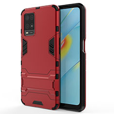 Silikon Hülle Handyhülle und Kunststoff Schutzhülle Hartschalen Tasche mit Ständer für Oppo A54 4G Rot