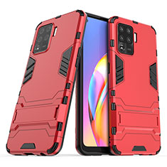 Silikon Hülle Handyhülle und Kunststoff Schutzhülle Hartschalen Tasche mit Ständer für Oppo A94 4G Rot