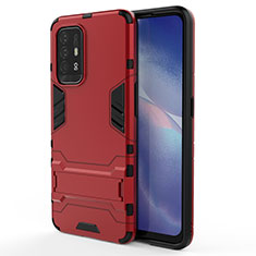 Silikon Hülle Handyhülle und Kunststoff Schutzhülle Hartschalen Tasche mit Ständer für Oppo A94 5G Rot