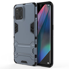 Silikon Hülle Handyhülle und Kunststoff Schutzhülle Hartschalen Tasche mit Ständer für Oppo Find X3 Pro 5G Blau