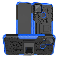 Silikon Hülle Handyhülle und Kunststoff Schutzhülle Hartschalen Tasche mit Ständer für Realme C15 Blau
