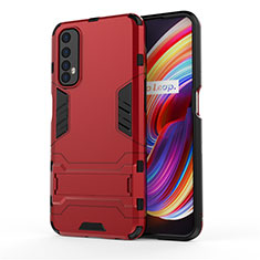 Silikon Hülle Handyhülle und Kunststoff Schutzhülle Hartschalen Tasche mit Ständer für Realme Narzo 20 Pro Rot