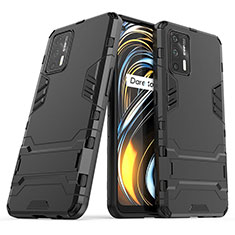 Silikon Hülle Handyhülle und Kunststoff Schutzhülle Hartschalen Tasche mit Ständer für Realme X7 Max 5G Schwarz