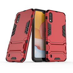 Silikon Hülle Handyhülle und Kunststoff Schutzhülle Hartschalen Tasche mit Ständer für Samsung Galaxy A01 SM-A015 Rot