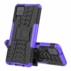 Silikon Hülle Handyhülle und Kunststoff Schutzhülle Hartschalen Tasche mit Ständer für Samsung Galaxy A12 5G Violett