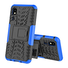Silikon Hülle Handyhülle und Kunststoff Schutzhülle Hartschalen Tasche mit Ständer für Samsung Galaxy A2 Core A260F A260G Blau