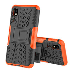Silikon Hülle Handyhülle und Kunststoff Schutzhülle Hartschalen Tasche mit Ständer für Samsung Galaxy A2 Core A260F A260G Orange