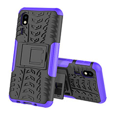 Silikon Hülle Handyhülle und Kunststoff Schutzhülle Hartschalen Tasche mit Ständer für Samsung Galaxy A2 Core A260F A260G Violett