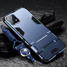 Silikon Hülle Handyhülle und Kunststoff Schutzhülle Hartschalen Tasche mit Ständer für Samsung Galaxy A22 5G Blau