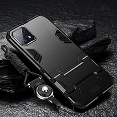 Silikon Hülle Handyhülle und Kunststoff Schutzhülle Hartschalen Tasche mit Ständer für Samsung Galaxy A22s 5G Schwarz