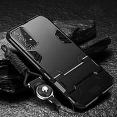 Silikon Hülle Handyhülle und Kunststoff Schutzhülle Hartschalen Tasche mit Ständer für Samsung Galaxy A23 5G Schwarz