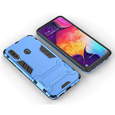 Silikon Hülle Handyhülle und Kunststoff Schutzhülle Hartschalen Tasche mit Ständer für Samsung Galaxy A60 Hellblau