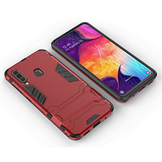 Silikon Hülle Handyhülle und Kunststoff Schutzhülle Hartschalen Tasche mit Ständer für Samsung Galaxy A60 Rot