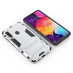 Silikon Hülle Handyhülle und Kunststoff Schutzhülle Hartschalen Tasche mit Ständer für Samsung Galaxy A60 Weiß