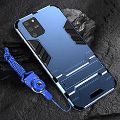 Silikon Hülle Handyhülle und Kunststoff Schutzhülle Hartschalen Tasche mit Ständer für Samsung Galaxy A91 Blau