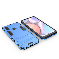 Silikon Hülle Handyhülle und Kunststoff Schutzhülle Hartschalen Tasche mit Ständer für Samsung Galaxy M01s Blau