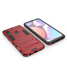 Silikon Hülle Handyhülle und Kunststoff Schutzhülle Hartschalen Tasche mit Ständer für Samsung Galaxy M01s Rot