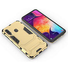 Silikon Hülle Handyhülle und Kunststoff Schutzhülle Hartschalen Tasche mit Ständer für Samsung Galaxy M40 Gold