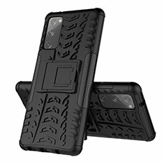 Silikon Hülle Handyhülle und Kunststoff Schutzhülle Hartschalen Tasche mit Ständer für Samsung Galaxy S20 FE 4G Schwarz