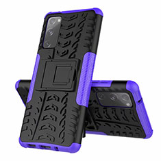 Silikon Hülle Handyhülle und Kunststoff Schutzhülle Hartschalen Tasche mit Ständer für Samsung Galaxy S20 FE 4G Violett