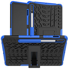 Silikon Hülle Handyhülle und Kunststoff Schutzhülle Hartschalen Tasche mit Ständer für Samsung Galaxy Tab S7 4G 11 SM-T875 Blau
