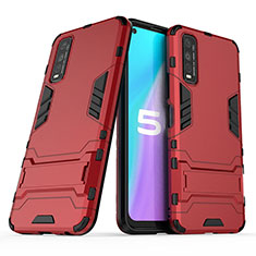 Silikon Hülle Handyhülle und Kunststoff Schutzhülle Hartschalen Tasche mit Ständer für Vivo iQOO U1 Rot