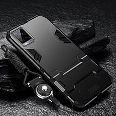 Silikon Hülle Handyhülle und Kunststoff Schutzhülle Hartschalen Tasche mit Ständer für Vivo V20 Pro 5G Schwarz