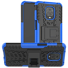 Silikon Hülle Handyhülle und Kunststoff Schutzhülle Hartschalen Tasche mit Ständer für Xiaomi Poco M2 Pro Blau
