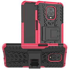 Silikon Hülle Handyhülle und Kunststoff Schutzhülle Hartschalen Tasche mit Ständer für Xiaomi Poco M2 Pro Rosa