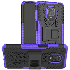 Silikon Hülle Handyhülle und Kunststoff Schutzhülle Hartschalen Tasche mit Ständer für Xiaomi Poco M2 Pro Violett