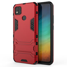 Silikon Hülle Handyhülle und Kunststoff Schutzhülle Hartschalen Tasche mit Ständer für Xiaomi Redmi 9C Rot