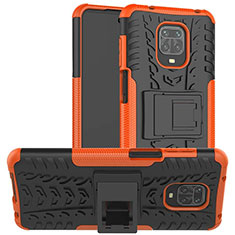 Silikon Hülle Handyhülle und Kunststoff Schutzhülle Hartschalen Tasche mit Ständer für Xiaomi Redmi Note 9S Orange