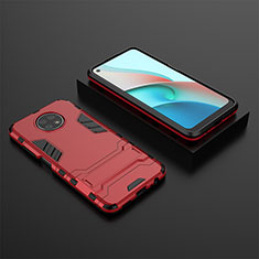 Silikon Hülle Handyhülle und Kunststoff Schutzhülle Hartschalen Tasche mit Ständer für Xiaomi Redmi Note 9T 5G Rot