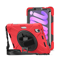 Silikon Hülle Handyhülle und Kunststoff Schutzhülle Hartschalen Tasche mit Ständer H01 für Apple iPad Mini 6 Rot