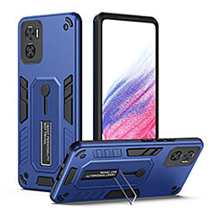 Silikon Hülle Handyhülle und Kunststoff Schutzhülle Hartschalen Tasche mit Ständer H01P für Motorola Moto E22 Blau