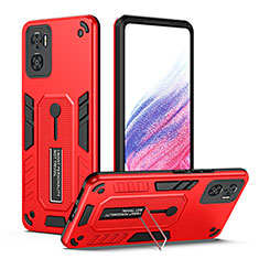 Silikon Hülle Handyhülle und Kunststoff Schutzhülle Hartschalen Tasche mit Ständer H01P für Motorola Moto E22 Rot