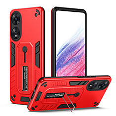 Silikon Hülle Handyhülle und Kunststoff Schutzhülle Hartschalen Tasche mit Ständer H01P für Oppo A78 5G Rot