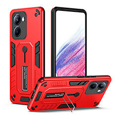 Silikon Hülle Handyhülle und Kunststoff Schutzhülle Hartschalen Tasche mit Ständer H01P für Realme 10 Pro 5G Rot