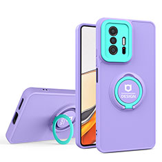 Silikon Hülle Handyhülle und Kunststoff Schutzhülle Hartschalen Tasche mit Ständer H01P für Xiaomi Mi 11T 5G Violett