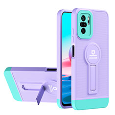 Silikon Hülle Handyhülle und Kunststoff Schutzhülle Hartschalen Tasche mit Ständer H01P für Xiaomi Poco M5S Violett