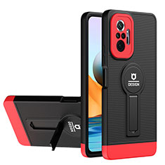 Silikon Hülle Handyhülle und Kunststoff Schutzhülle Hartschalen Tasche mit Ständer H01P für Xiaomi Redmi Note 10 Pro 4G Rot und Schwarz