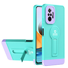 Silikon Hülle Handyhülle und Kunststoff Schutzhülle Hartschalen Tasche mit Ständer H01P für Xiaomi Redmi Note 10 Pro Max Cyan