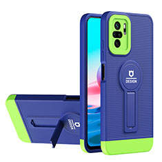Silikon Hülle Handyhülle und Kunststoff Schutzhülle Hartschalen Tasche mit Ständer H01P für Xiaomi Redmi Note 10S 4G Blau