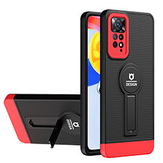 Silikon Hülle Handyhülle und Kunststoff Schutzhülle Hartschalen Tasche mit Ständer H01P für Xiaomi Redmi Note 11 Pro 4G Rot und Schwarz