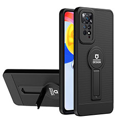 Silikon Hülle Handyhülle und Kunststoff Schutzhülle Hartschalen Tasche mit Ständer H01P für Xiaomi Redmi Note 11 Pro 5G Schwarz