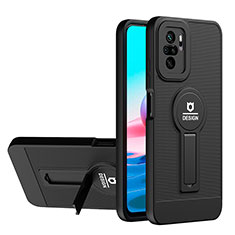 Silikon Hülle Handyhülle und Kunststoff Schutzhülle Hartschalen Tasche mit Ständer H01P für Xiaomi Redmi Note 11 SE India 4G Schwarz